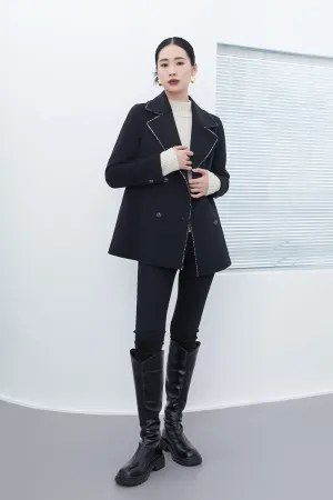 Black Lapel Wool Coats Double Breasted