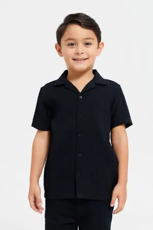 Boys Black Jacquard Resort Collar Shirt