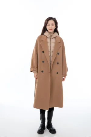 Camel Wool Overcoats with Waistband