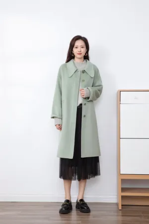 Citron Green Double Woolen Long Overcoats