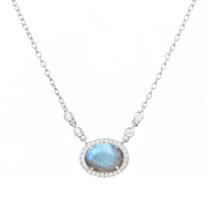 CLEARANCE - Kamaria Silver Oval Gemstone Halo Necklaces