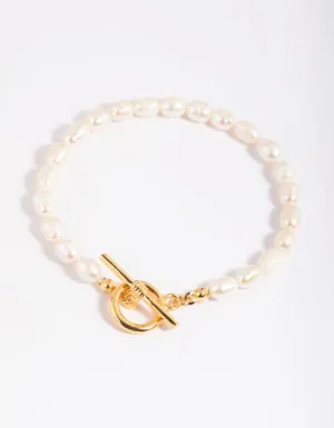 Gold Plated Pearl Fob Bracelet