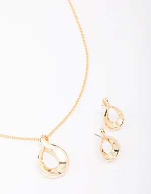 Gold Twisted Ova Necklace & Earring Jewellery Set