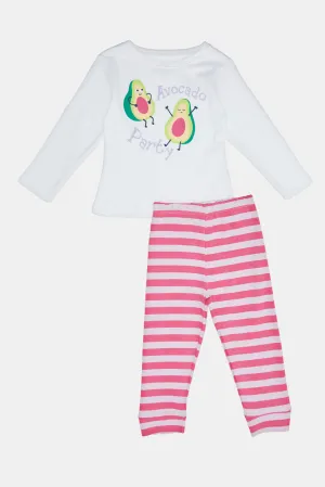 Infant Girls White And Pink Stripe Interlock Pyjama Set (2 Pice)