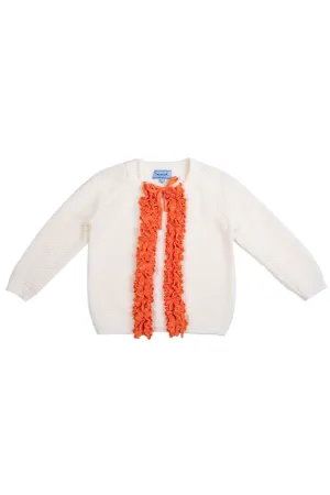 White Cardigan with Orange Ruffle Trim